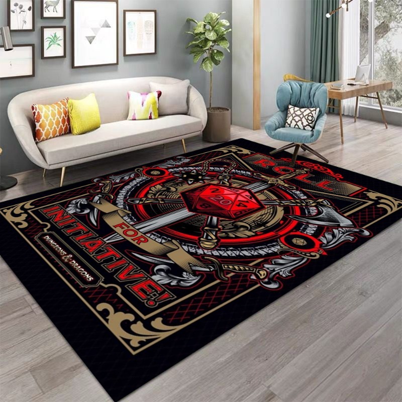Retro Gaming Rug - Dungeons Dragons Dice Sword Vintage Print