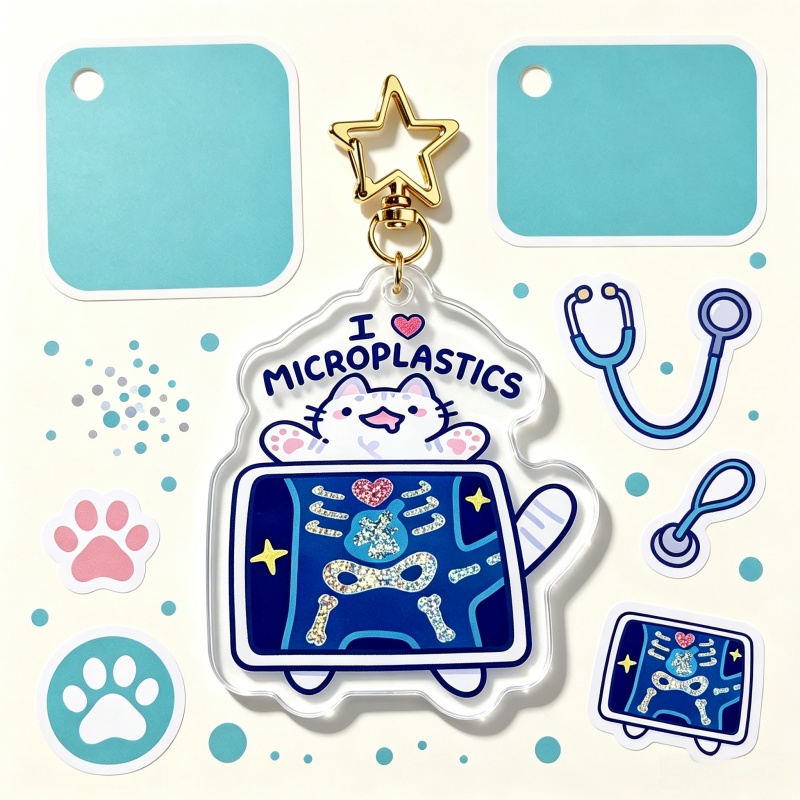 I Love Microplastics Cat Acryl - Retro Gaming Keychain ulasan dan harga