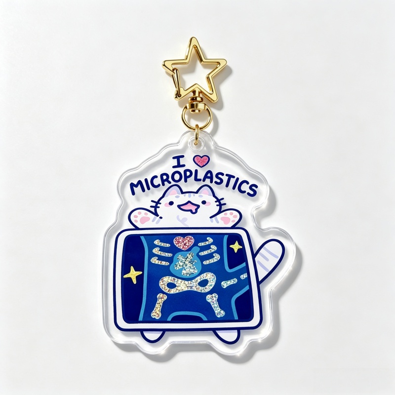 I Love Microplastics Cat Acryl - Retro Gaming Keychain ulasan dan harga