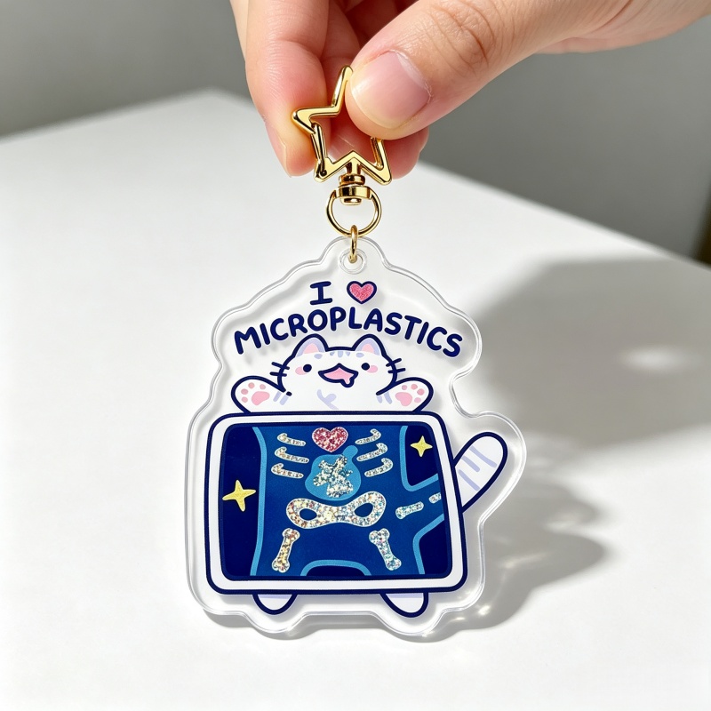 I Love Microplastics Cat Acryl - Retro Gaming Keychain ulasan dan harga