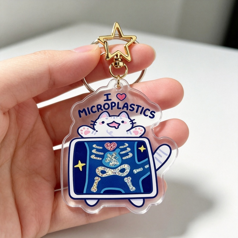 I Love Microplastics Cat Acryl - Retro Gaming Keychain ulasan dan harga