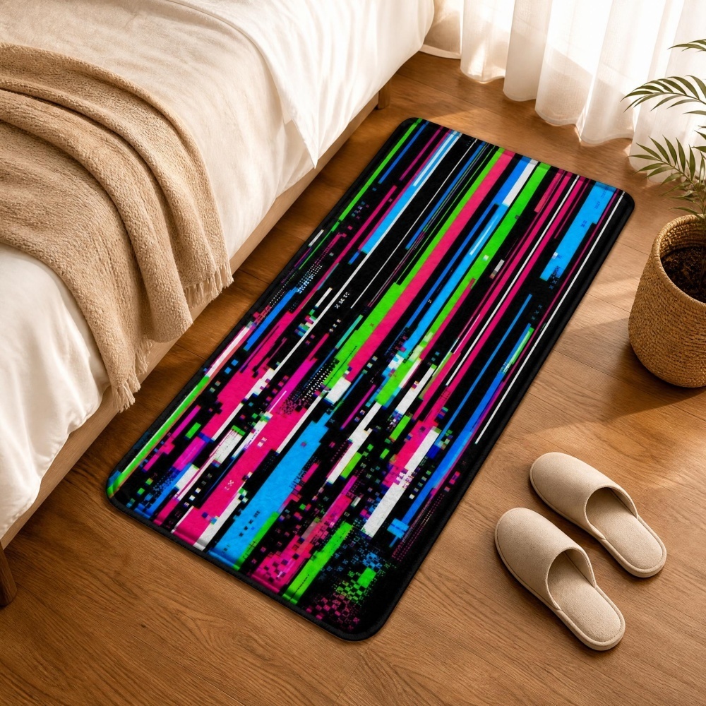 Cyberpunk Glitch Colorful Vert - Retro Gaming Rug ulasan dan harga