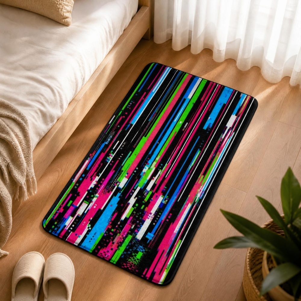 Cyberpunk Glitch Colorful Vert - Retro Gaming Rug ulasan dan harga
