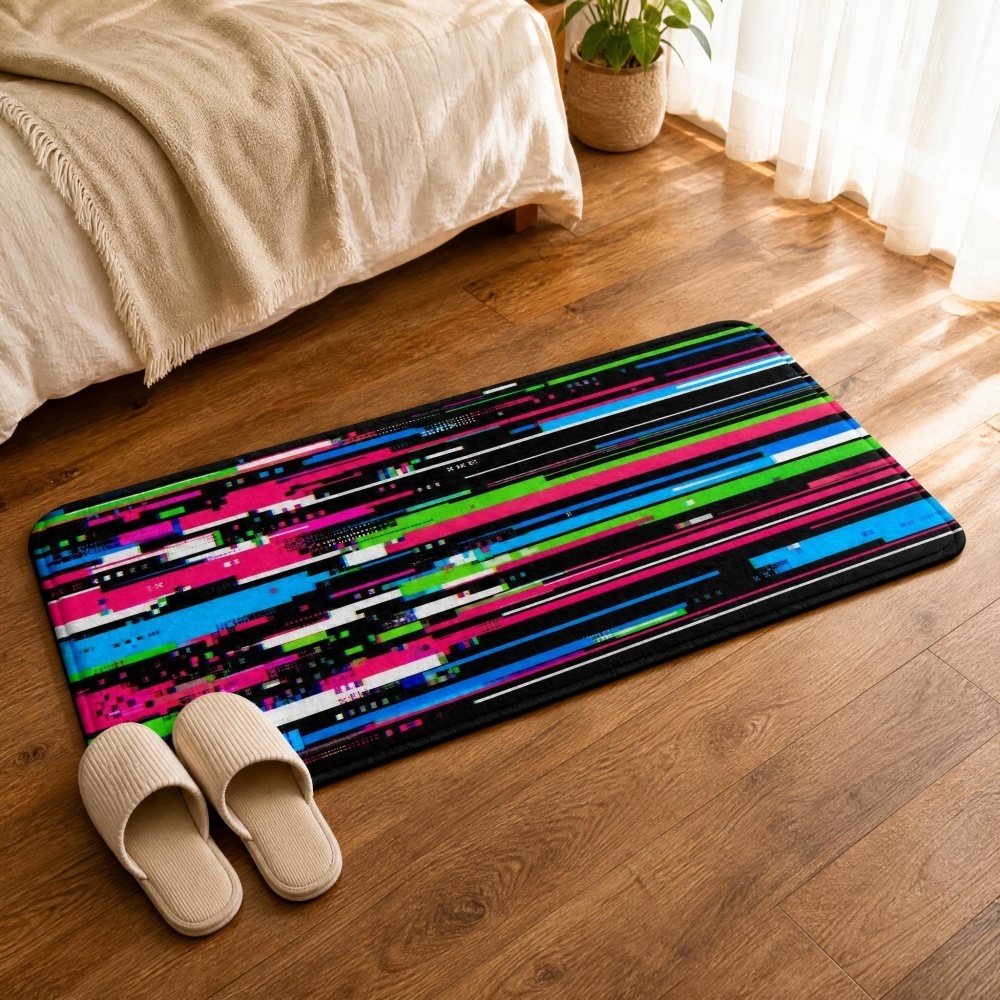 Cyberpunk Glitch Colorful Vert - Retro Gaming Rug ulasan dan harga
