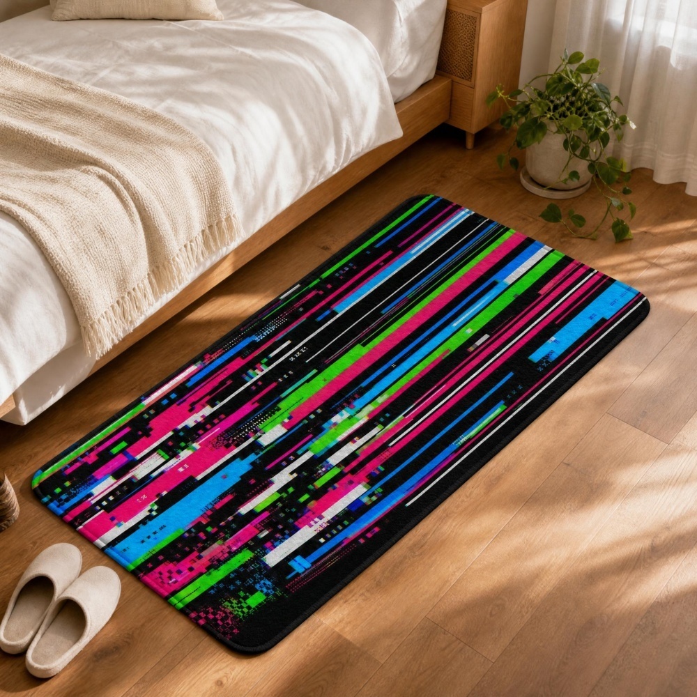 Cyberpunk Glitch Colorful Vert - Retro Gaming Rug ulasan dan harga