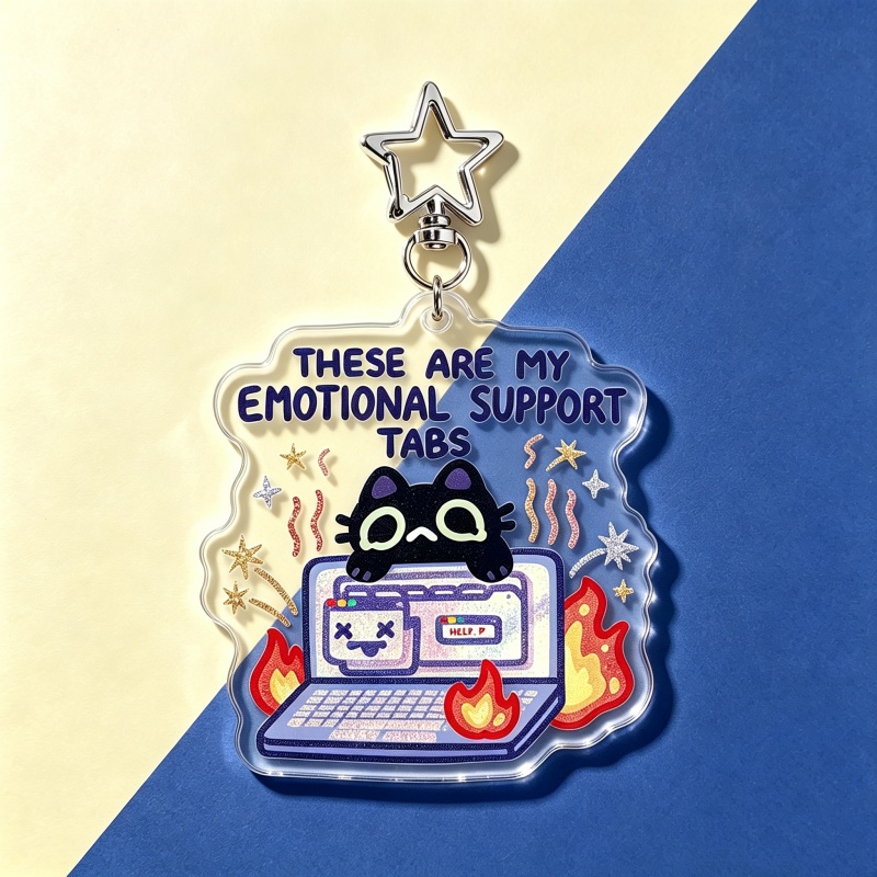 Emotional Support Tabs Cat Acr - Retro Gaming Keychain ulasan dan harga