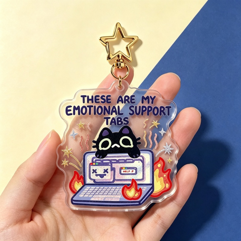 Emotional Support Tabs Cat Acr - Retro Gaming Keychain ulasan dan harga
