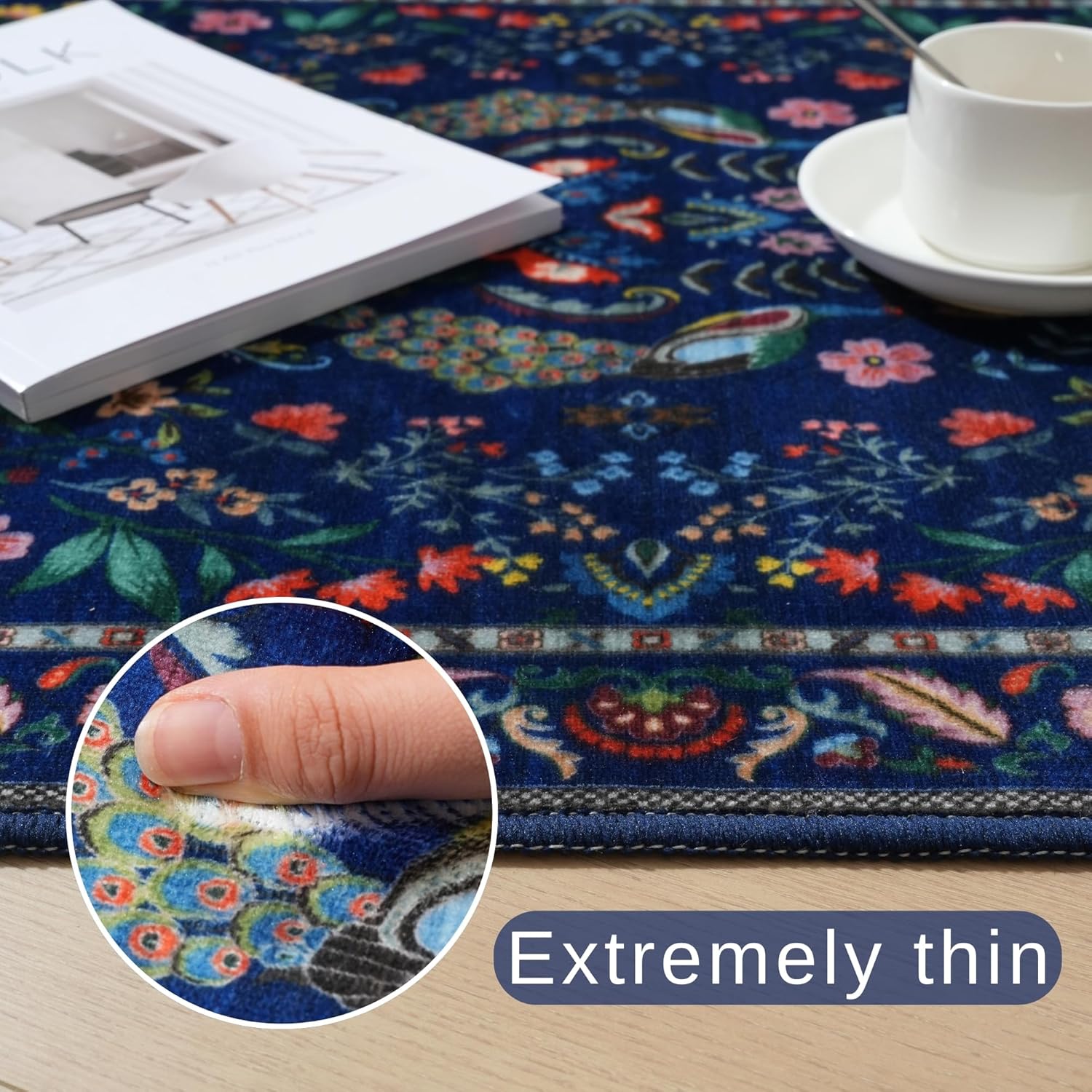 Navy Peacock Deer Floral Area  - Retro Gaming Rug ulasan dan harga